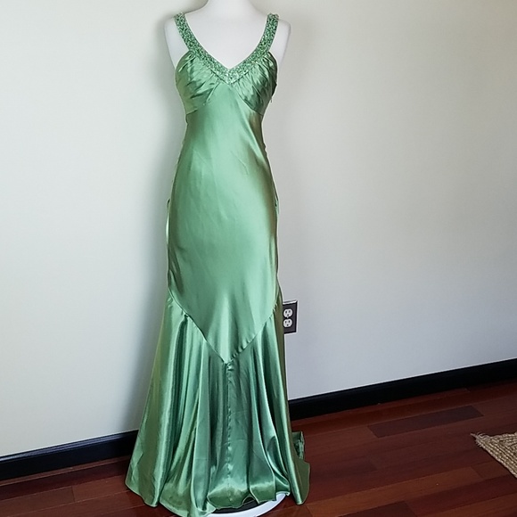 green satin maxi dress